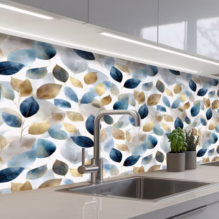 Schienale cucina - Foglia - Mix - Acquerello - Oro — 2