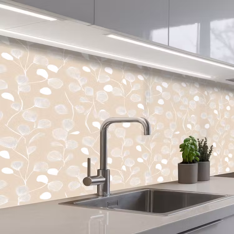 Schienale cucina - Foglie - Motivo - Beige - Bianco — 2