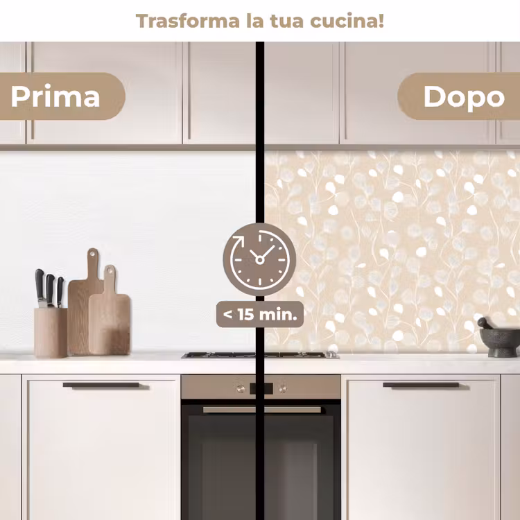 Schienale cucina - Foglie - Motivo - Beige - Bianco — 3