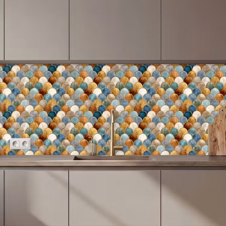 Schienale cucina - Forma a scala - Toni della terra - Metallizzato - Lucido — 1