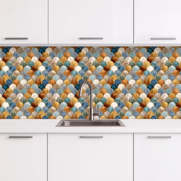 Schienale cucina - Forma a scala - Toni della terra - Metallizzato - Lucido — 4