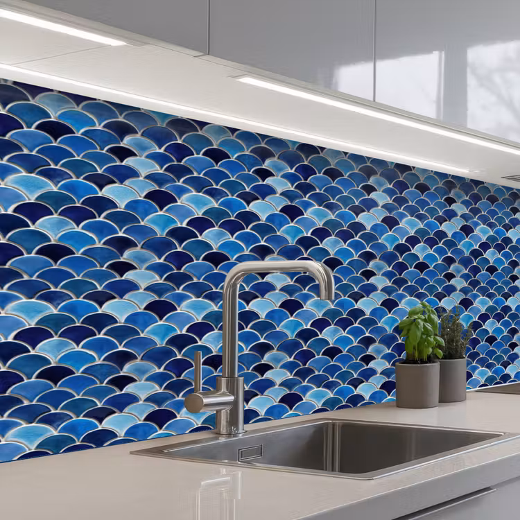 Schienale cucina - Motivo - Squame di pesce - Blu — 2