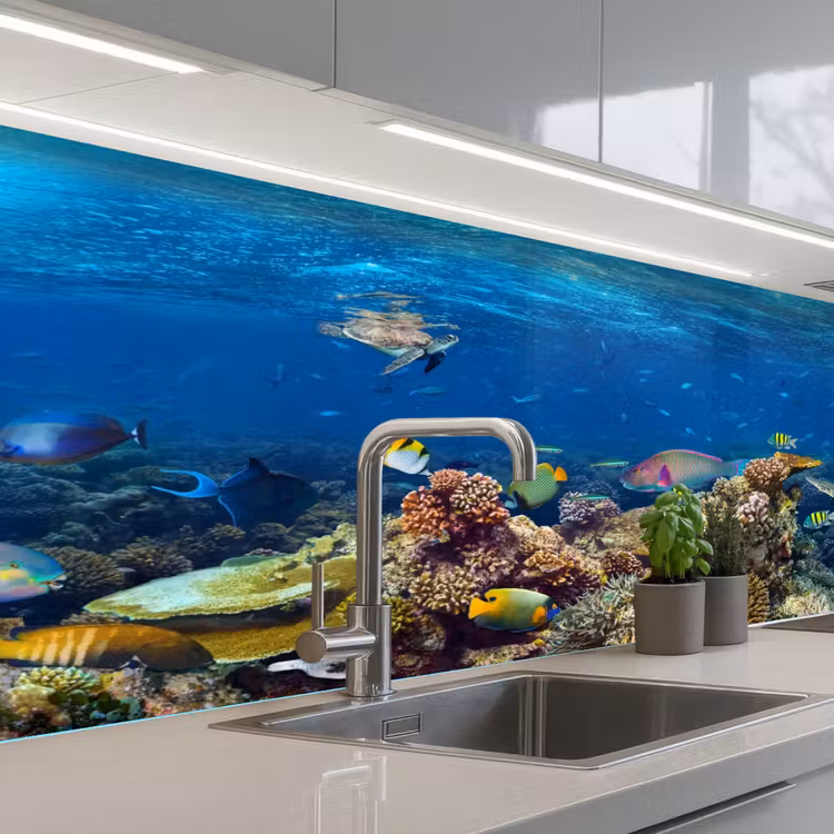 Schienale cucina - Paesaggio subacqueo - Pesce - Tartaruga - Blu — 2