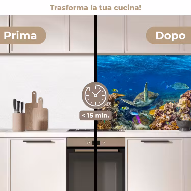 Schienale cucina - Paesaggio subacqueo - Pesce - Tartaruga - Blu — 3