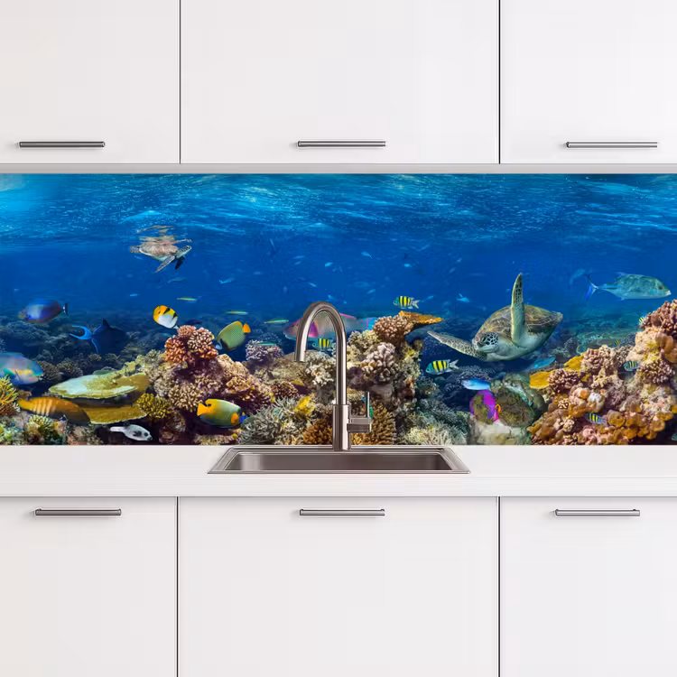 Schienale cucina - Paesaggio subacqueo - Pesce - Tartaruga - Blu — 4