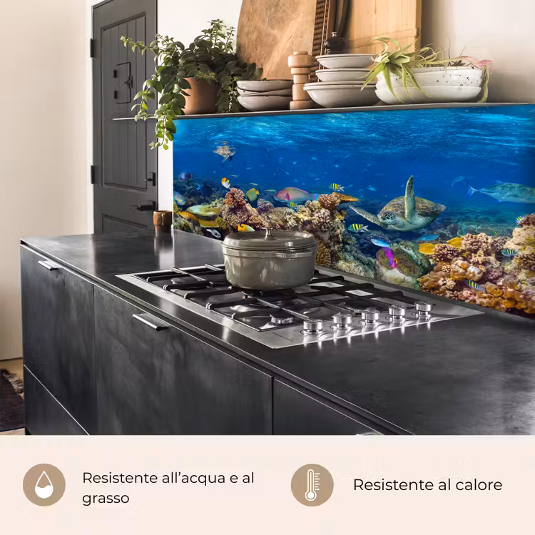 Schienale cucina - Paesaggio subacqueo - Pesce - Tartaruga - Blu — 5