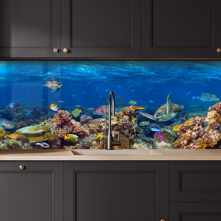 Schienale cucina - Paesaggio subacqueo - Pesce - Tartaruga - Blu — 6