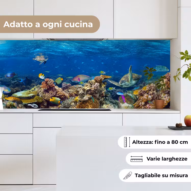 Schienale cucina - Paesaggio subacqueo - Pesce - Tartaruga - Blu — 7