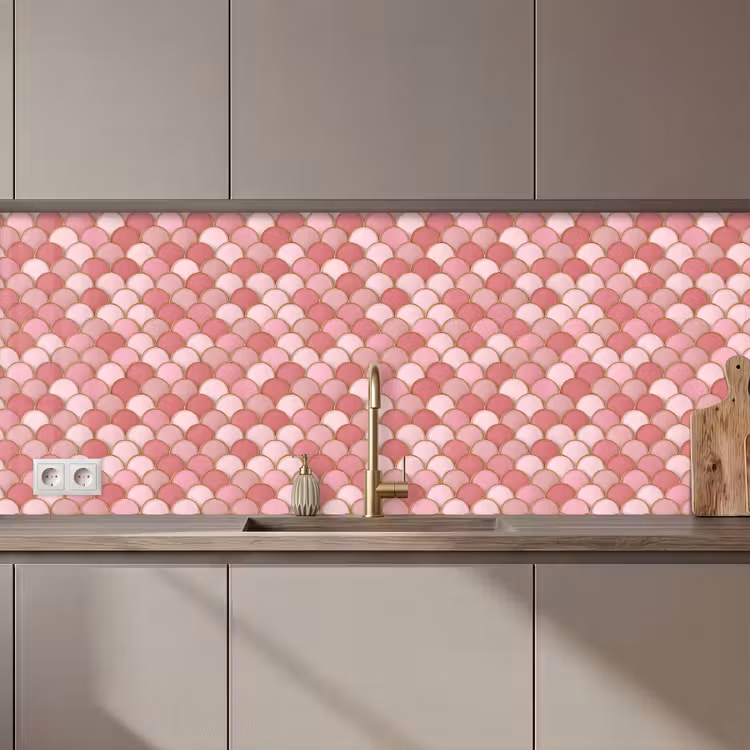 Schienale cucina - Piastrella - Motivo - Rosa - Oro — 1