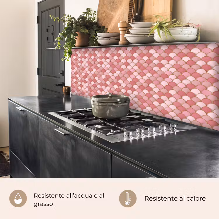 Schienale cucina - Piastrella - Motivo - Rosa - Oro — 5