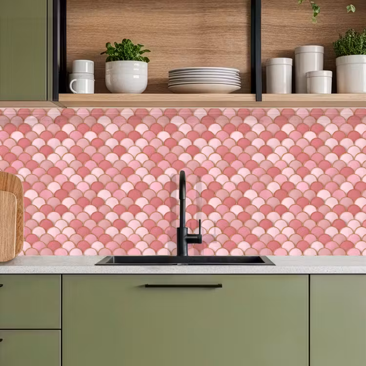 Schienale cucina - Piastrella - Motivo - Rosa - Oro — 8