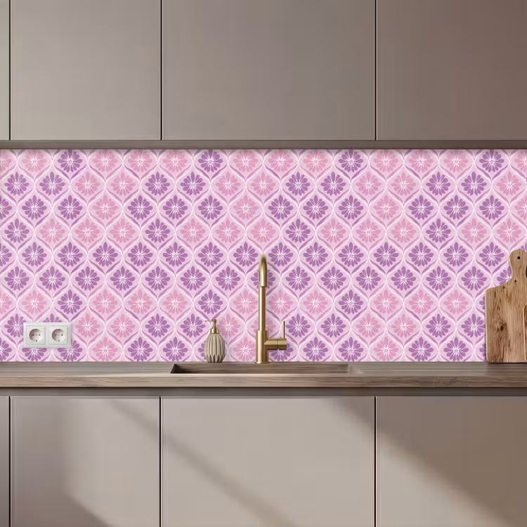 Schienale cucina - Plaid floreale - Motivo - Viola — 1