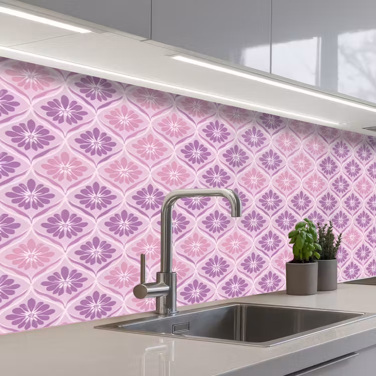 Schienale cucina - Plaid floreale - Motivo - Viola — 2