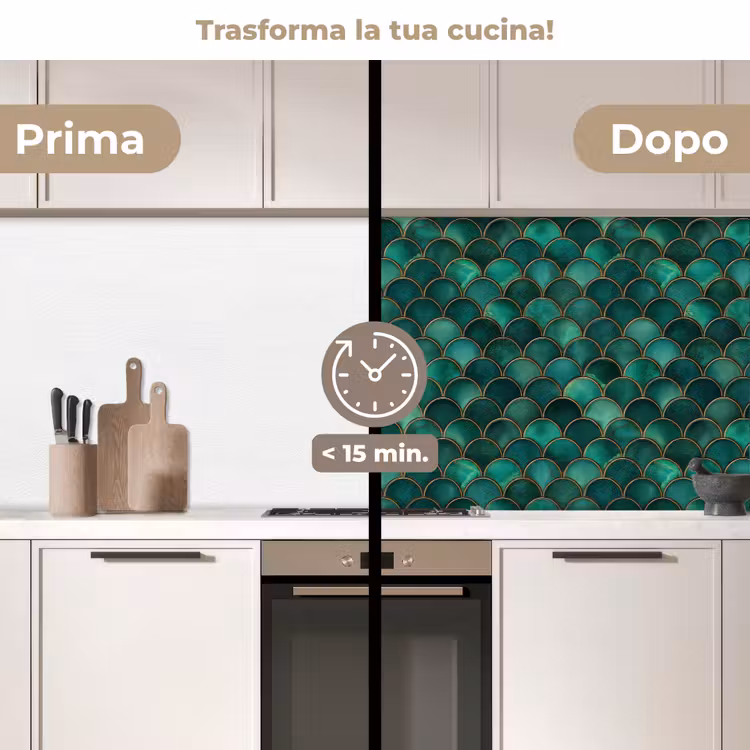 Schienale cucina - Scaglie - Struttura - Verde intenso - Oro — 3