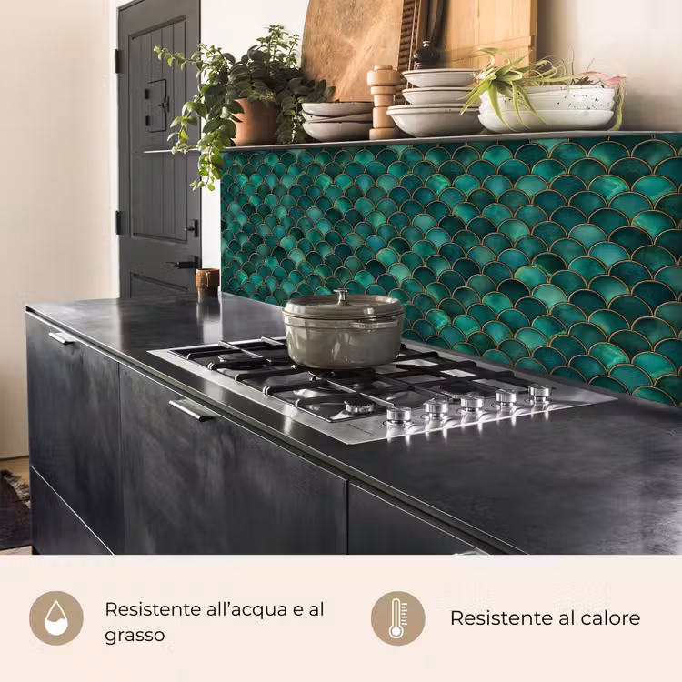 Schienale cucina - Scaglie - Struttura - Verde intenso - Oro — 5