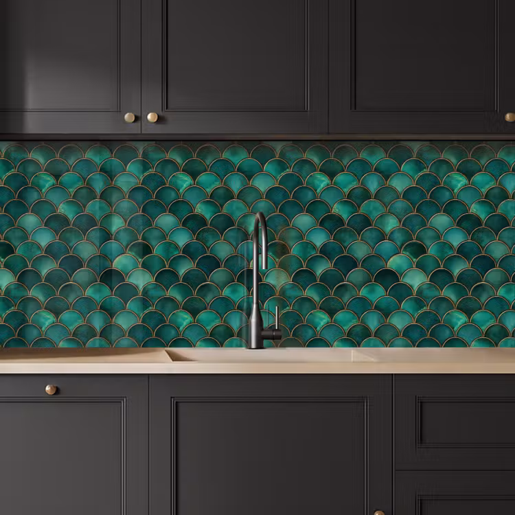 Schienale cucina - Scaglie - Struttura - Verde intenso - Oro — 6