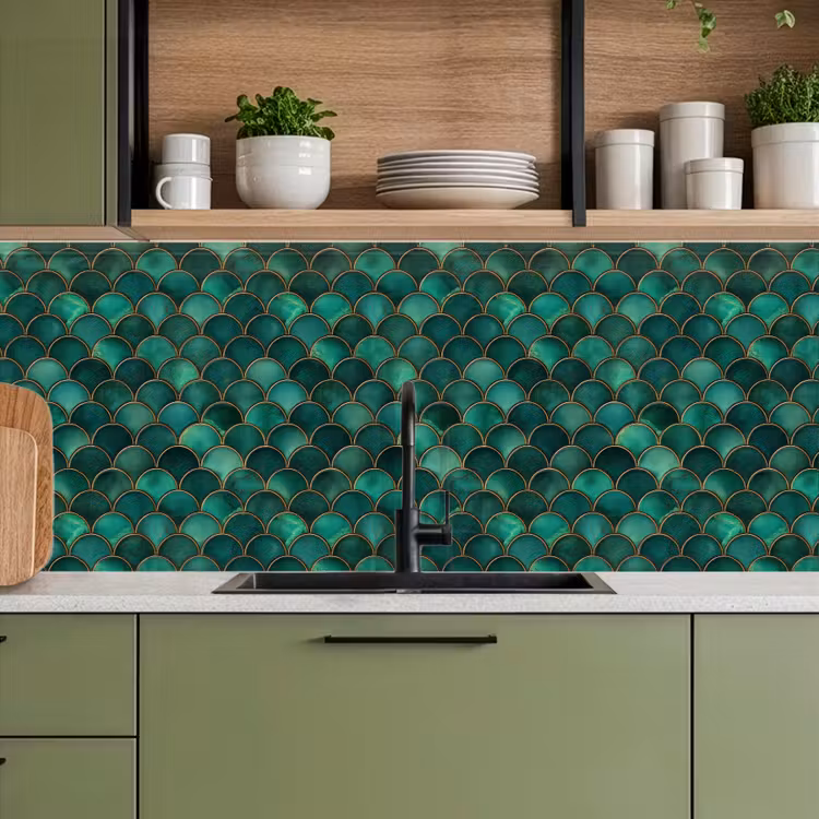Schienale cucina - Scaglie - Struttura - Verde intenso - Oro — 8