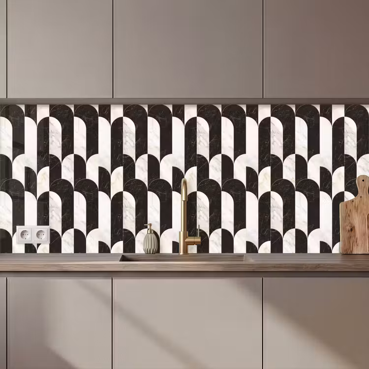 Schienale cucina - Archi - Piastrelle - Marmo - Nero - Bianco — 1