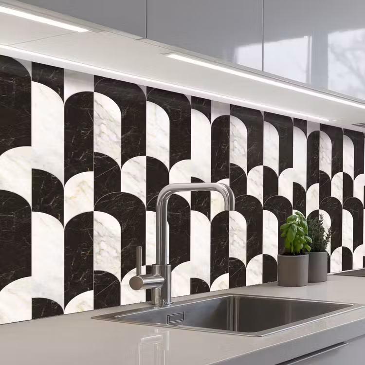 Schienale cucina - Archi - Piastrelle - Marmo - Nero - Bianco — 2