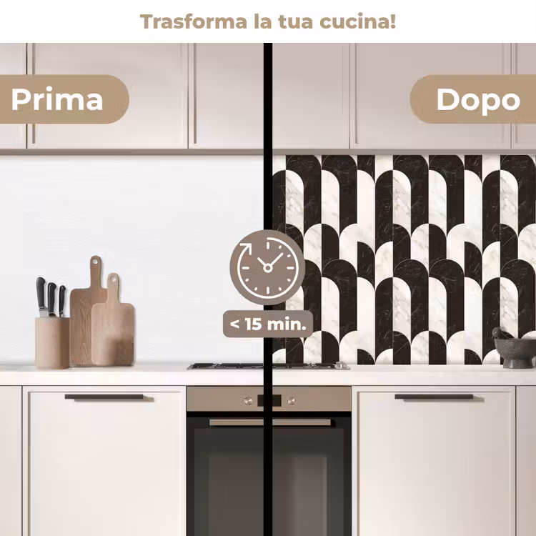 Schienale cucina - Archi - Piastrelle - Marmo - Nero - Bianco — 3