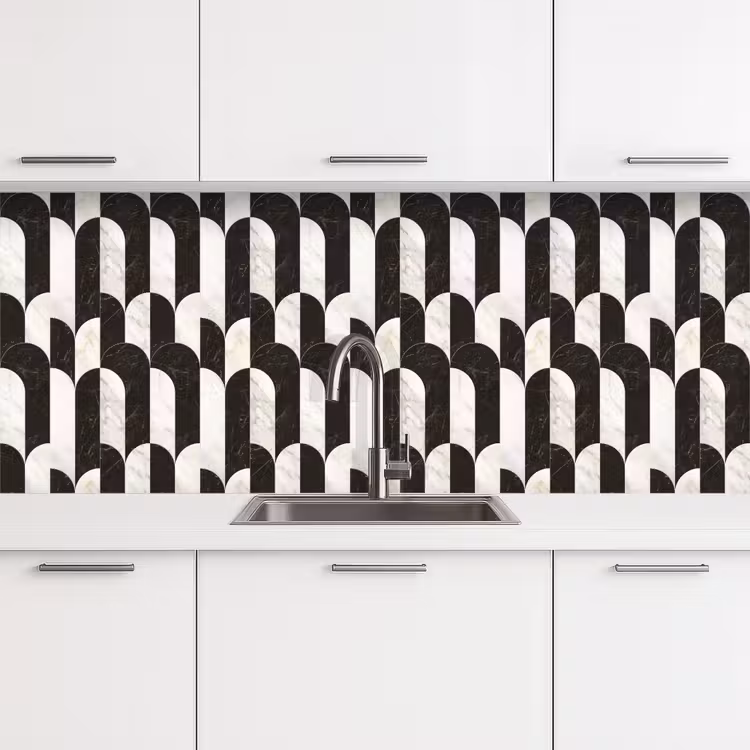 Schienale cucina - Archi - Piastrelle - Marmo - Nero - Bianco — 4