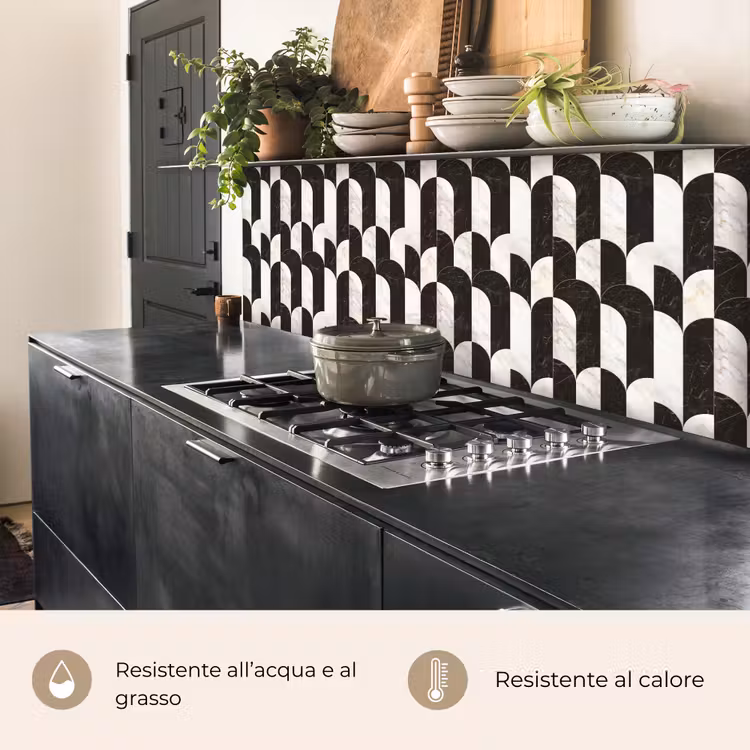 Schienale cucina - Archi - Piastrelle - Marmo - Nero - Bianco — 5