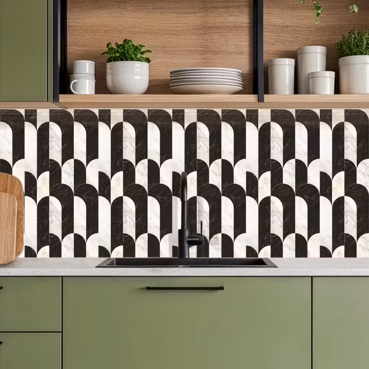Schienale cucina - Archi - Piastrelle - Marmo - Nero - Bianco — 8