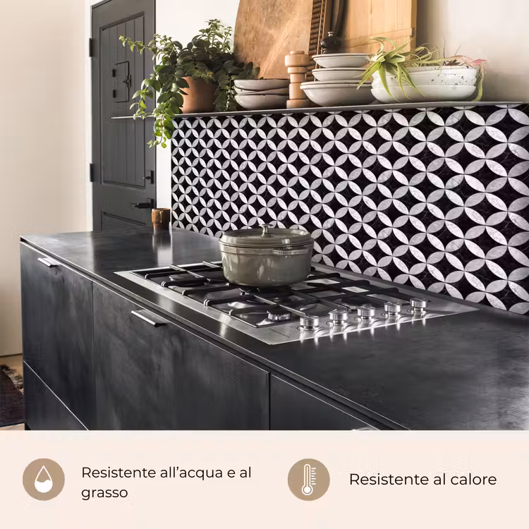 Schienale cucina - Cerchio - Piastrelle - Marmo - Nero - Bianco — 5