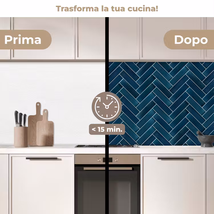 Schienale cucina - Motivo a spina di pesce - Piastrelle - Blu intenso — 3