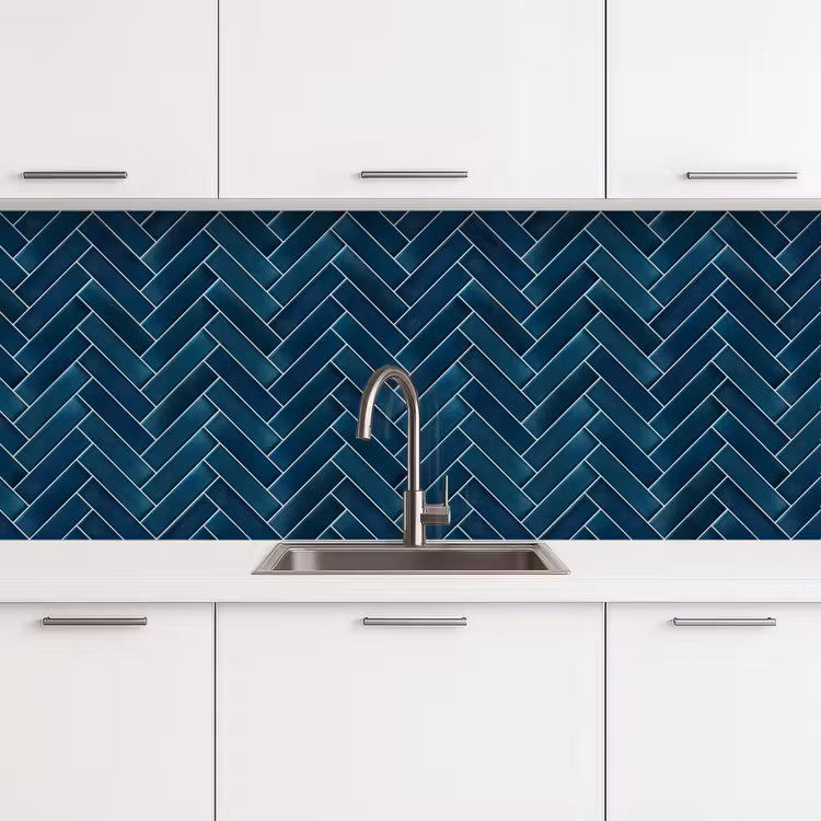 Schienale cucina - Motivo a spina di pesce - Piastrelle - Blu intenso — 4