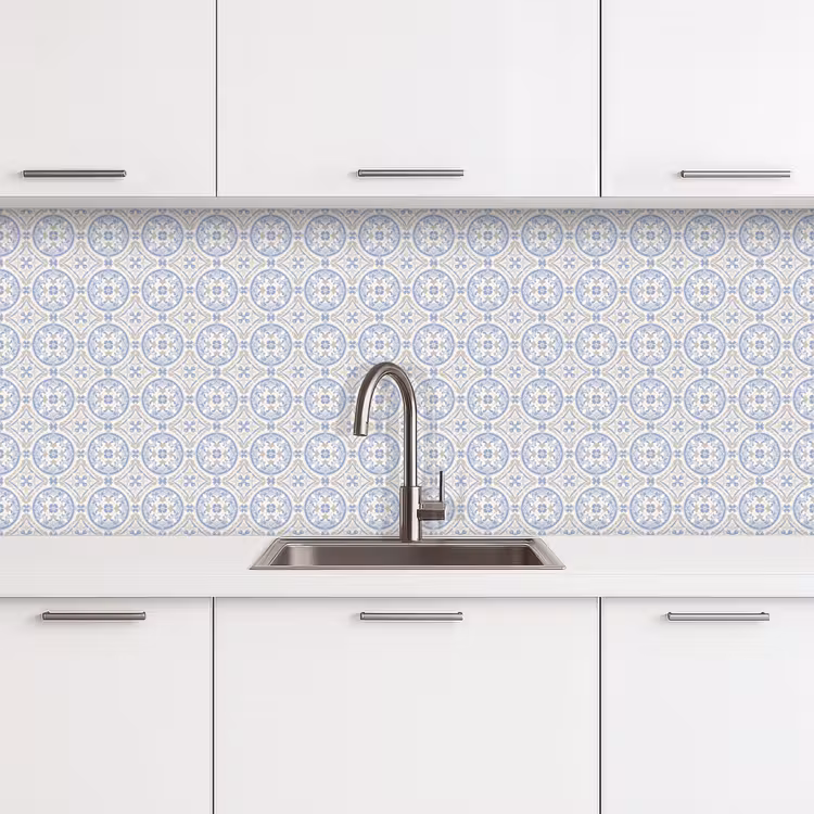 Schienale cucina - Piastrella - Motivo - Beige - Blu — 4