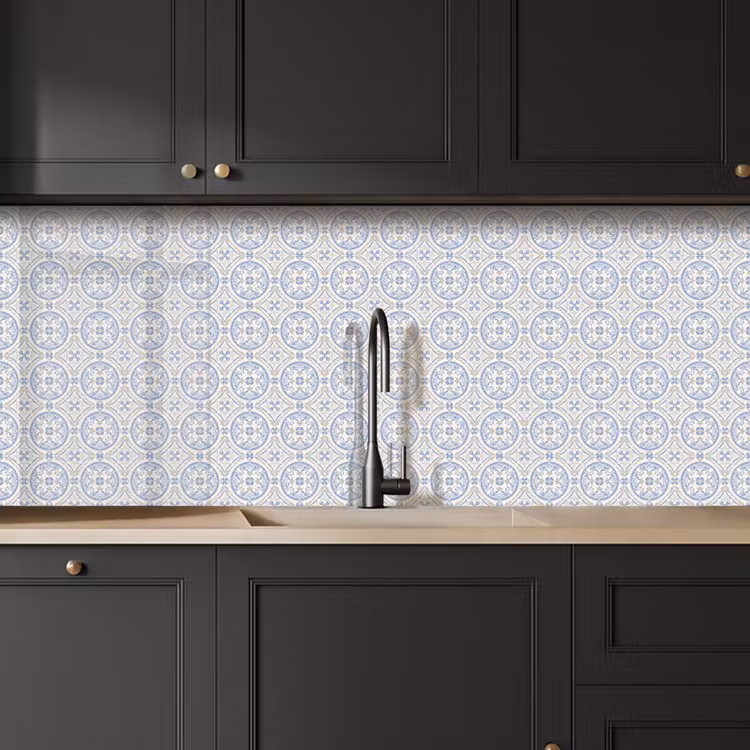 Schienale cucina - Piastrella - Motivo - Beige - Blu — 6