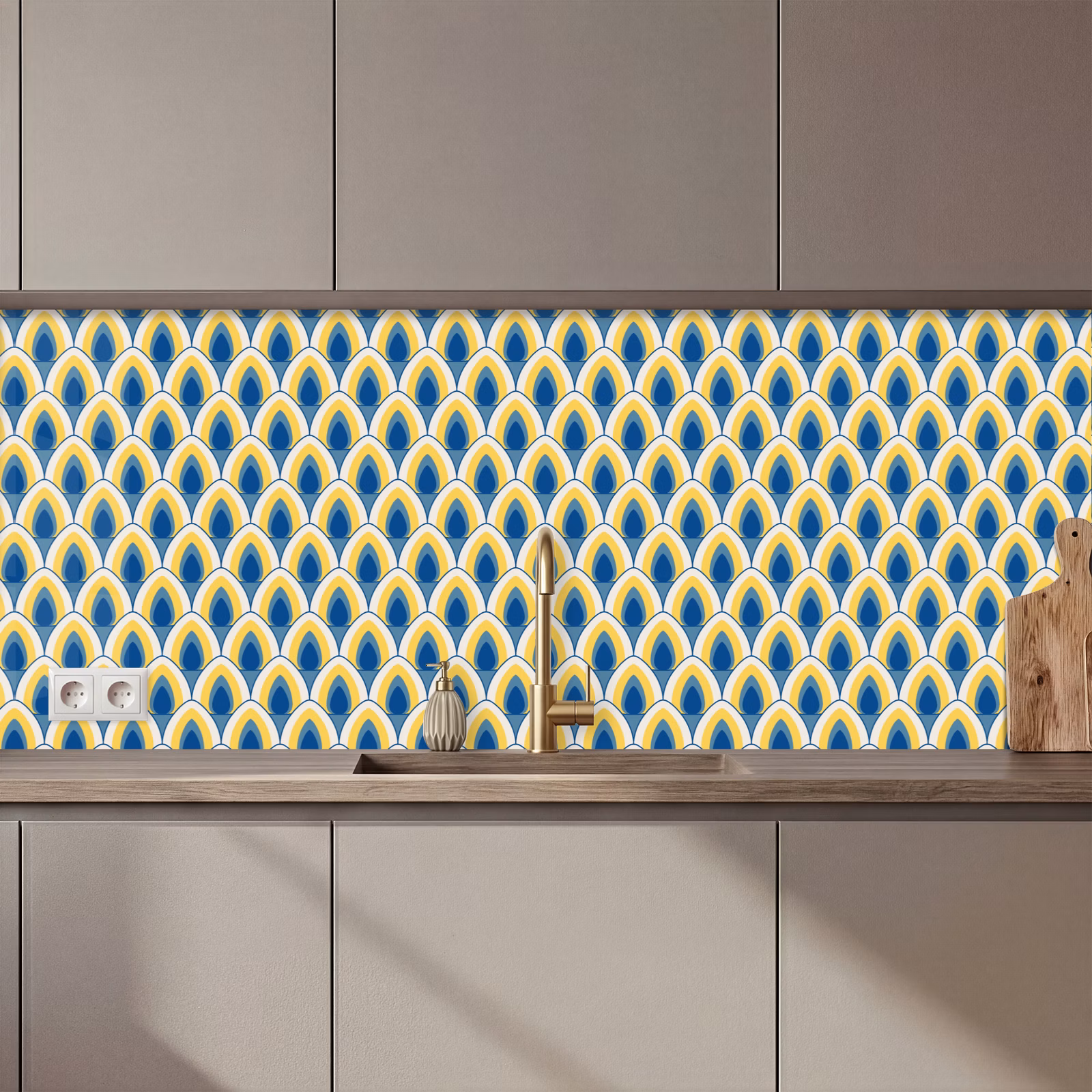 Schienale cucina - Design - Motivo - Retrò - Giallo - Blu — 1