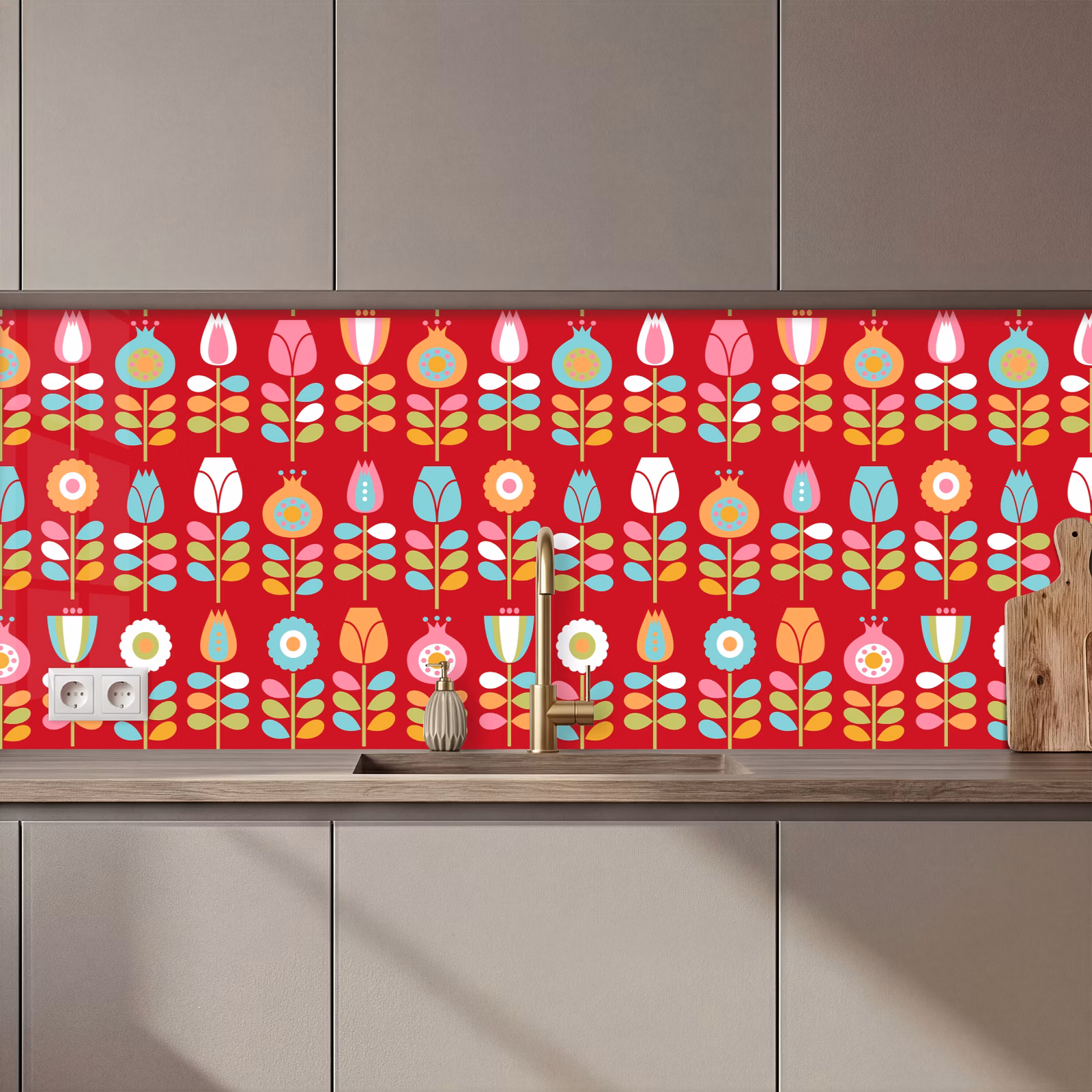Schienale cucina - Modelli - Fiori - Retrò - Rosso — 1