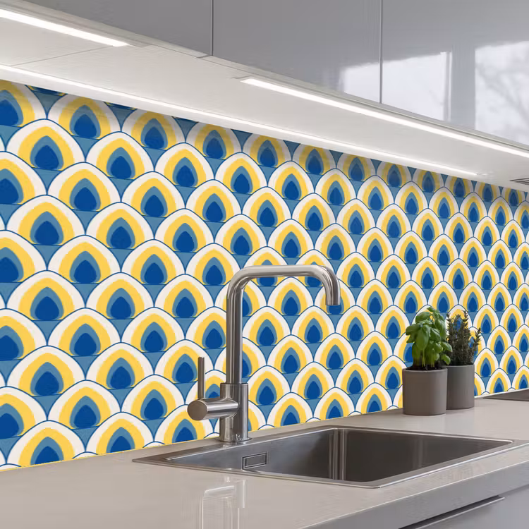 Schienale cucina - Design - Motivo - Retrò - Giallo - Blu — 2