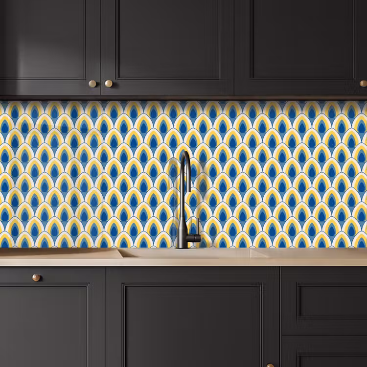 Schienale cucina - Design - Motivo - Retrò - Giallo - Blu — 6
