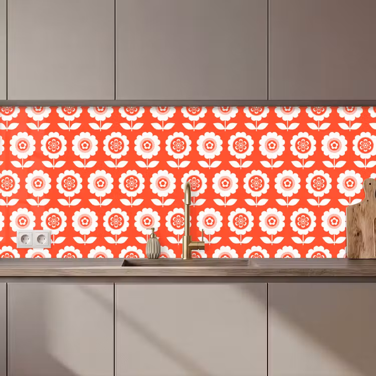 Schienale cucina - Fiori - Motivo - Rosso — 1