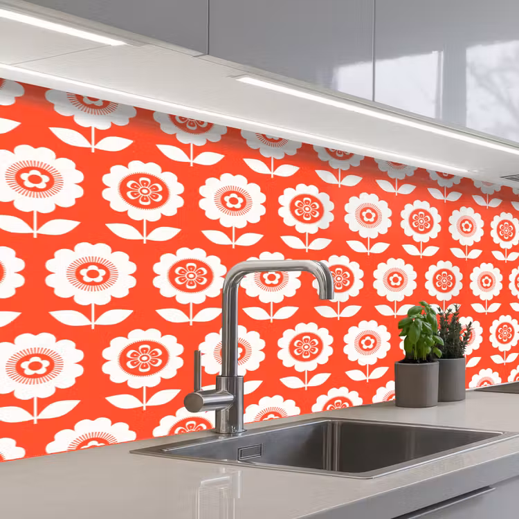 Schienale cucina - Fiori - Motivo - Rosso — 2