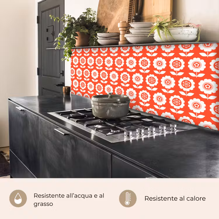 Schienale cucina - Fiori - Motivo - Rosso — 5