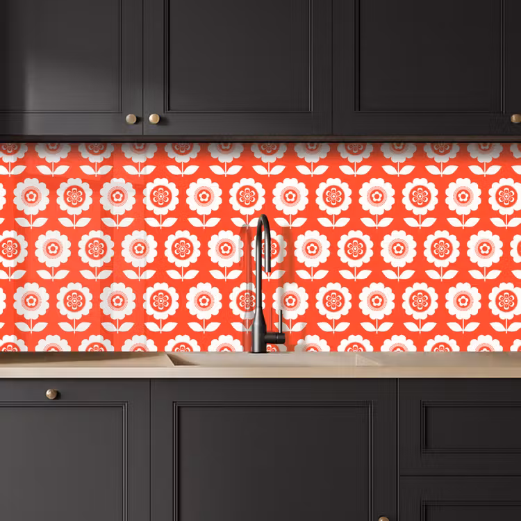 Schienale cucina - Fiori - Motivo - Rosso — 6