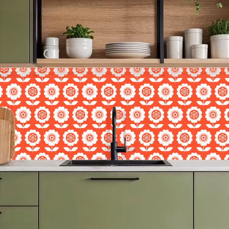 Schienale cucina - Fiori - Motivo - Rosso — 8