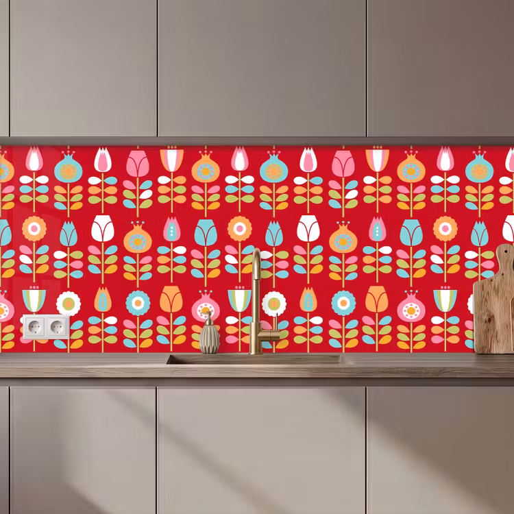 Schienale cucina - Modelli - Fiori - Retrò - Rosso — 1