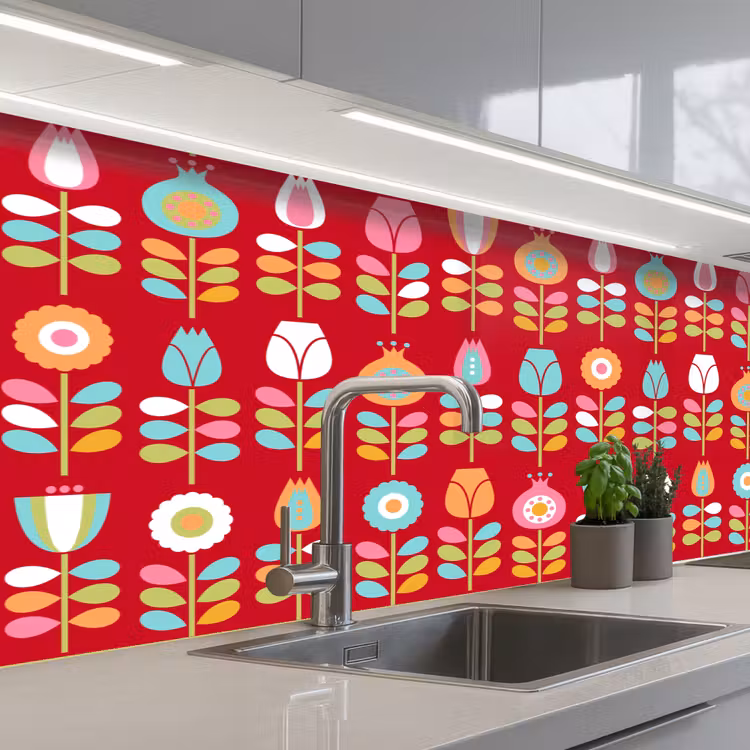 Schienale cucina - Modelli - Fiori - Retrò - Rosso — 2