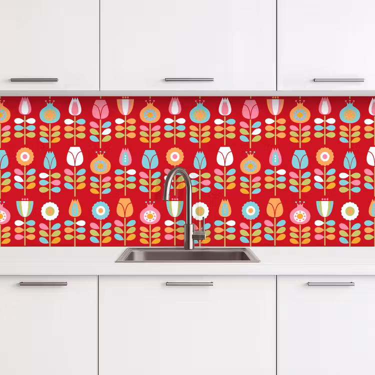 Schienale cucina - Modelli - Fiori - Retrò - Rosso — 4