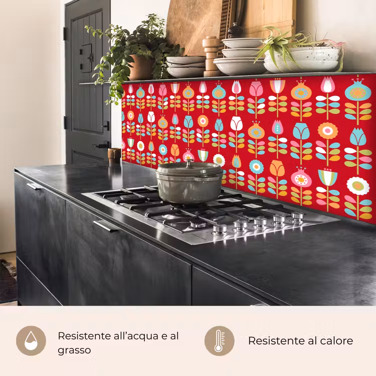 Schienale cucina - Modelli - Fiori - Retrò - Rosso — 5
