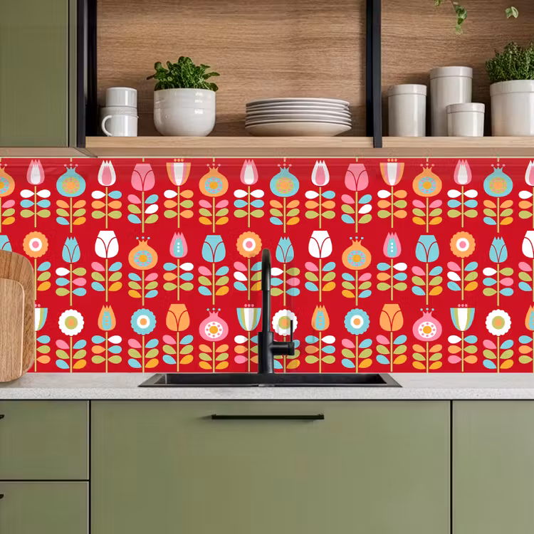 Schienale cucina - Modelli - Fiori - Retrò - Rosso — 8