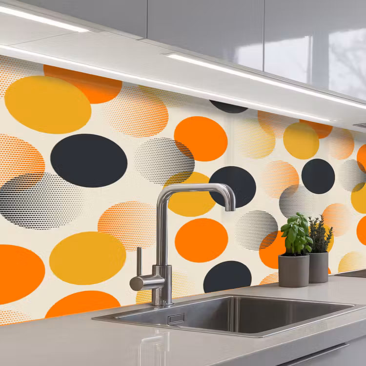 Schienale cucina - Pois - Design - Retro - Arancione — 2