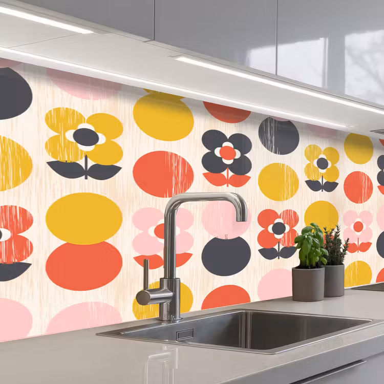Schienale cucina - Retrò - Design - Fiori - Pastello — 2
