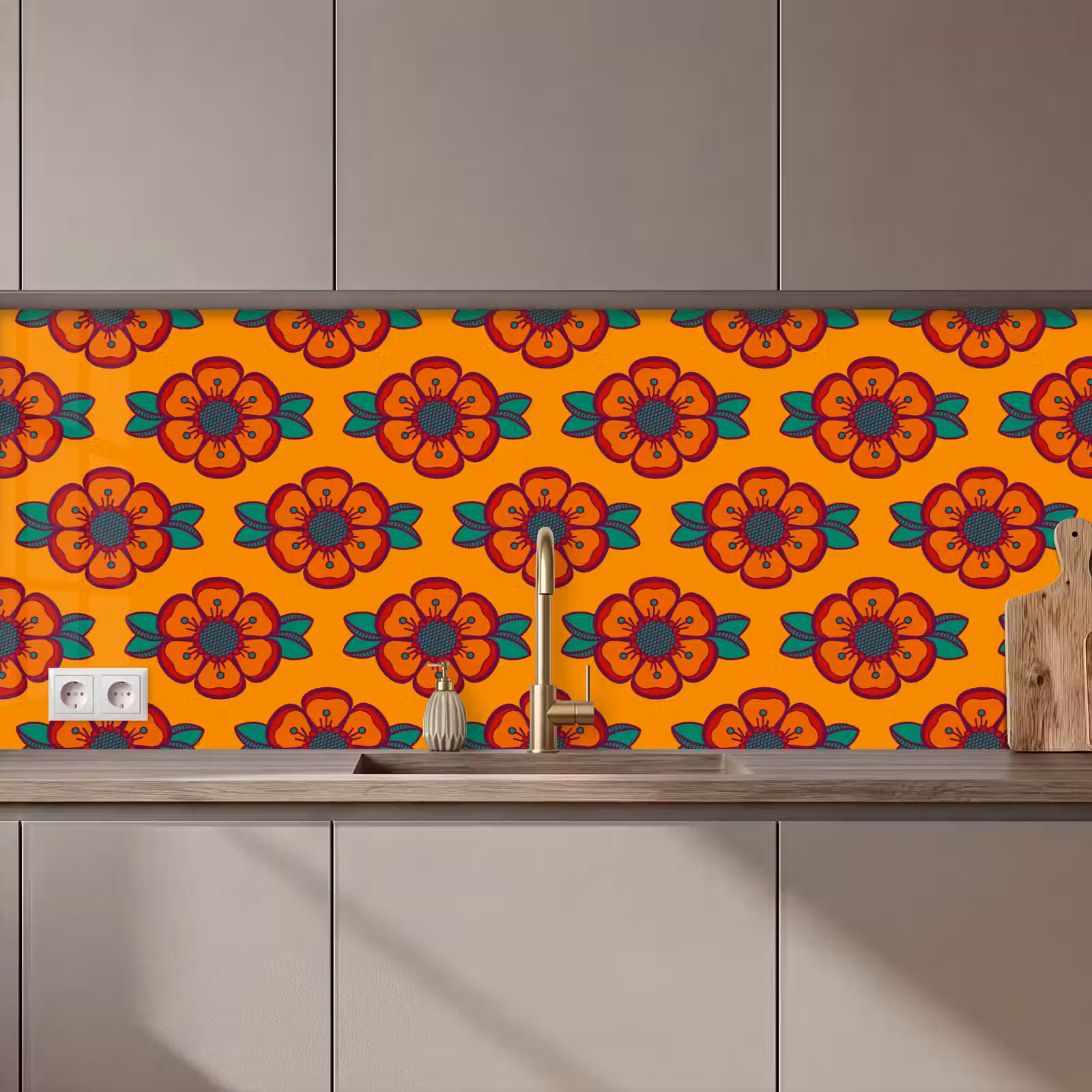 Schienale cucina - Design - Retro - Rose - Arancione — 1
