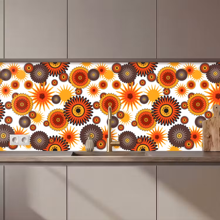 Schienale cucina - Design - Retrò - Arancione - Fiori — 1